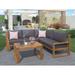 3-Piece Outdoor Patio Acacia Wood Sectional Sofa Set with Slatted Tabletop