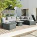 Light Gray Spacious 10-Piece Outdoor Sectional Half Round Patio Rattan Sofa Set with Glass Top