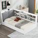 Twin Size Captains Bed with Flip-top Headboard, L-shaped Guardrail Cabinet Shelf Daybed, 2 Drawers Storage Bed, Rotatable Board