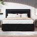 Platform Queen Bed with Light-strip Headboard Frame and Rivet-decorated, 4 Pull-out Drawers Storage Bed Upholstered Panel Bed