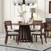 Farmhouse 5 Piece Vintage Dining Table Set, 47.2" Round Dining Table with 4 Rattan Back Upholstered Chairs