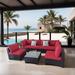 7-Piece PE Rattan Wicker Outdoor Patio Sectional Sofa Set with Cushions and Coffee Table