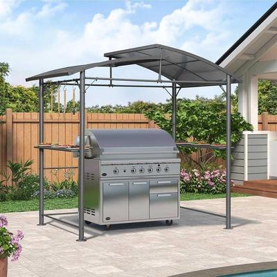 PURPLE LEAF Barbecue Grill Gazebo Aluminum Frame Grill Shelter with Shelves Hardtop with Hook Sunshade Grey