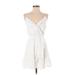 Express Casual Dress - Mini Plunge Sleeveless: White Print Dresses - Women's Size Small