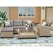 Beige Brown 4-Piece Outdoor Patio Ratten Sectional Sofa Set with Floating Glass Table