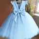 Toddler Girls Flower Birthday Tulle Dress Backless Bow Wedding Party Gala Gown Blue Princess Dress