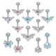 ZS 14G Butterfly Belly Ring for Women Stainless Steel Navel Ring Glitter CZ Crystal Belly Button