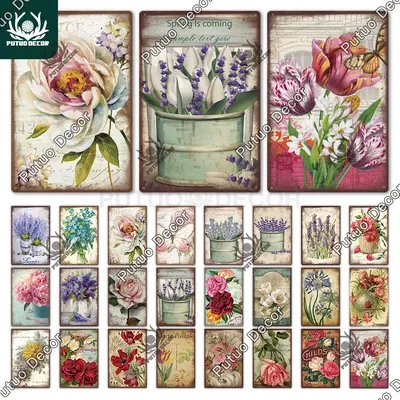 Putuo Dekor Blume Vintage Zinn Zeichen Plakette Metall Retro Wand kunst Poster für Garten Wohnzimmer Image