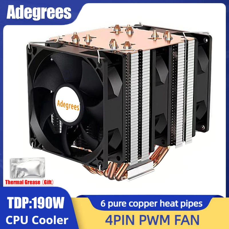 6 Tubo di Calore CPU di Raffreddamento 4Pin PWM PC Silenzioso Ventola di Raffreddamento Dell'aria per Intel LGA 1366 1700 1200 1150 1151 1155 2011 X79 X99 AM3 AM4 AM5