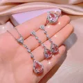 925 silber hohe qualität rosa diamant tropfen-förmigen anhänger ohrringe ring weibliche farbe schatz