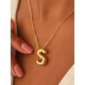 1pc Gold Plated Copper Chunky Alphabet Balloon Bubble Initial Letter Pendant Necklace for Women Men