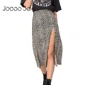 Jocoo Jolee Women Sexy High Waist Split Midi Skirts Elegant Leopard Floral Printing Long A Line