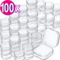 Mini boîte de rangement carrée en plastique transparent couvercle rabattable petit étui pilule