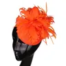 Cappelli Fascinator arancioni per donna eleganti con fiore di piume adornano copricapo Lady