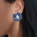 Boucles d'oreilles en zircone cubique pour femme micro pavé bleu et noir grande fleur en cz