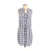 Soft Joie Casual Dress - Shirtdress V Neck Sleeveless: Blue Plaid Dresses - Women's Size Medium