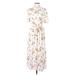 MNG Casual Dress - A-Line High Neck Short sleeves: Ivory Print Dresses - Women's Size 8