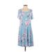 KORSIS Casual Dress - A-Line Scoop Neck Short sleeves: Blue Floral Dresses - Women's Size Large