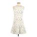 Akris Punto Casual Dress - A-Line Crew Neck Sleeveless: Ivory Floral Dresses - Women's Size 6