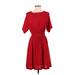 Calvin Klein Casual Dress - A-Line Cold Shoulder Short sleeves: Red Print Dresses - Women's Size 4
