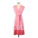 Lands' End Casual Dress - A-Line V Neck Sleeveless: Pink Solid Dresses - Women's Size Small