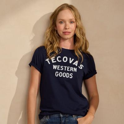 Tecovas Women's Western Goods T-Shirt, Navy/Bone, Pima Cotton, XL