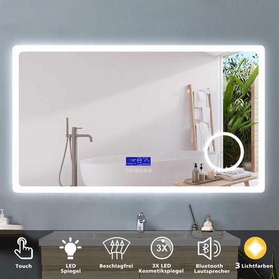 120 x 70 cm LED Spiegel+Beschlagfrei+Bluetooth+3 Lichtfarben Dimmbar+Kosmetikspiegel+Farbtemperatur