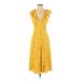 Joie Casual Dress - A-Line Plunge Short sleeves: Yellow Print Dresses - Women's Size 2