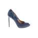 Badgley Mischka Heels: Slip On Stilleto Minimalist Blue Solid Shoes - Women's Size 7 - Almond Toe