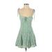 Blue Life Casual Dress - Mini Plunge Sleeveless: Green Print Dresses - Women's Size X-Small