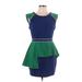 Gracia Casual Dress - Mini Scoop Neck Sleeveless: Green Color Block Dresses - Women's Size Large