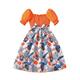 Mädchen orange und blau floral print casual kleid mit gürtel mädchen kleid