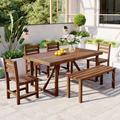 Loon Peak® Acacia Wood Outdoor Patio Table & Chair Set | Wayfair 0AD88909BAF848F6A27A42A0C8B6FDD8