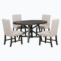 Red Barrel Studio® 5-Piece Retro Functional Dining Set w/ Extendable Round Table w/ Removable Middle Leaf & 4 Upholstered Chairs For Dining Room | Wayfair