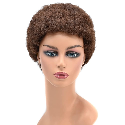 Kurze lockige Perücken für schwarze Frauen, menschliches Haar, Afro-Perücke mit lockigem Haar, brasilianische Perücke im Pixie-Schnitt, menschliches Haar mit Pony, 150 % Dichte, keine Image
