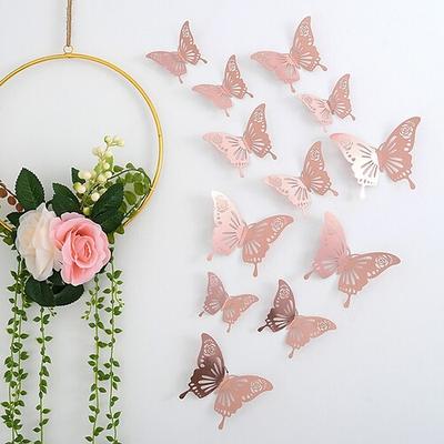 12 goldene Schmetterlingsdekorationen – 3D-Wandkunst für Partys, Bastelarbeiten und Babypartys – einfach anzubringende Aufkleber für eine schöne und elegante Dekoration. Image