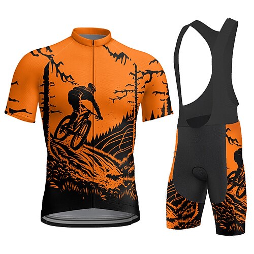 Herren Radtrikot mit Trägershorts Kurzarm Mountainbike MTB Straßenradsport Sommer Blau Gelb Rote Grafik Fahhrad 3D-Polster Schnelltrocknend Rückentasche Feuchtigkeitsableitend Atmungsaktiv Spandex Image
