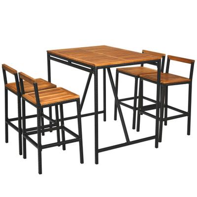Costway 5 Pieces Outdoor Acacia Wood and PE Rattan Bar Set
