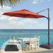 FLAME&SHADE 11ft Patio Offset Outdoor Hanging Umbrella w/Base 360 Degree Rotating for Backyard Garden and Deck Red