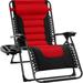 Oversized Padded Zero Gravity Chair Folding Outdoor Patio Recliner XL Anti Gravity Lounger for Backyard w/Headrest Cup Holder Side Tray Outdoor Polyester Mesh - Red