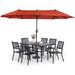 & William Patio Dining Set with 13ft Double-Sided Patio Umbrella 8 Piece Metal Outdoor Table Furniture Set with 6 Outdoor Chairs & 1 Rectangular Dining Table & 1 Large Orange