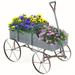 Decorative Garden Planter Small Wagon Cart with Metal Wheels Wood Raised Beds Plant Pot Stand for Backyard Garden Patio 24.5â€�Lx13.5â€�Wx24â€�H (Gray)