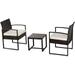 xrboomlife Rattan Patio Sets of 3 PE Rattan Conversation Set w/ 2-pcs Arm Chairs & Tempered Glass Coffee Table Rattan Sofa Conversation Sets for Garden Backyard Patio Poolside.