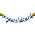 60 Years Blessed Banner | Blue Glitter 60th Birthday & Anniversary Decorations