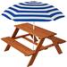 Kids Wooden Picnic Table Outdoor Activity & Dining Table w/Adjustable Collapsible Umbrella Built-in Seats - Navy Blue