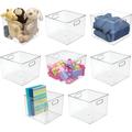 YONG Plastic Deep Home Storage Organizer Basket Bin Handles for Cube Furniture Shelving in Office Closet Bedroom Laundry Room Nursery Kids Toy Room Shelf Ligne Collection 8 Pack Clear