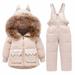 JSGEK Boys Snow Suits Girls Skiing Jackets Winter Soft Regular Fit Solid Color Outerwear Coats Romper Snowsuits Sets Child Winter Warm Outfits Ski Bidi Outfits Comfort Beige 90