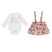 JWZUY (3-24 Month) Toddler Baby Girl Outfit Happy Easter Print Bodysuit Romper & Vintage Floral Overall Skirt Set Cotton 2 Pieces Set White 3-6 Months