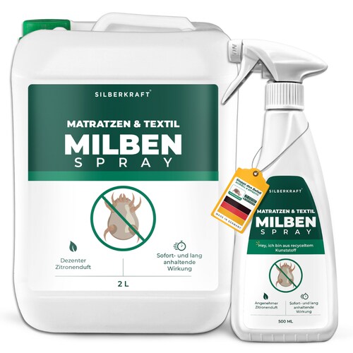 Milbenspray für Matratzen & Textil - Milben im Bett vertreiben: 2 L Kanister + 500 ml Sprayflasche Image