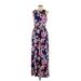 Loveappella Casual Dress - Maxi: Blue Floral Dresses - Women's Size Large